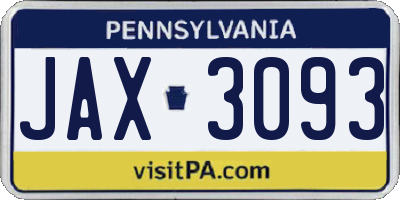 PA license plate JAX3093