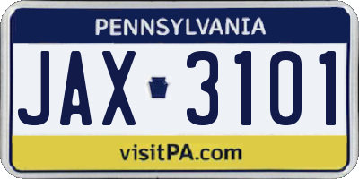 PA license plate JAX3101