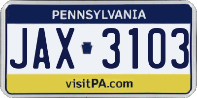 PA license plate JAX3103