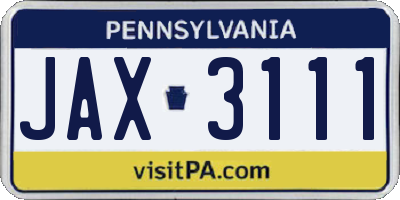 PA license plate JAX3111