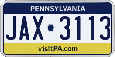 PA license plate JAX3113
