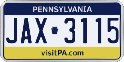 PA license plate JAX3115