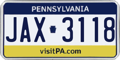 PA license plate JAX3118