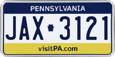 PA license plate JAX3121