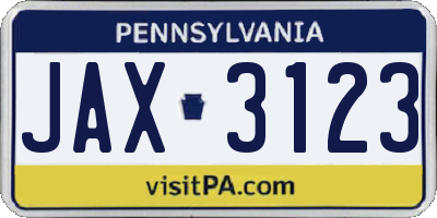 PA license plate JAX3123