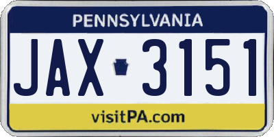 PA license plate JAX3151