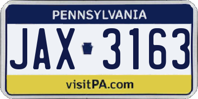 PA license plate JAX3163