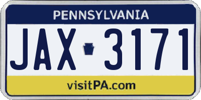 PA license plate JAX3171