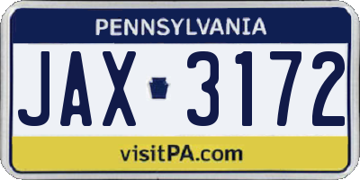 PA license plate JAX3172