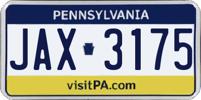 PA license plate JAX3175
