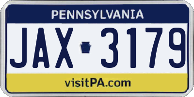 PA license plate JAX3179