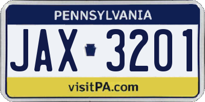 PA license plate JAX3201