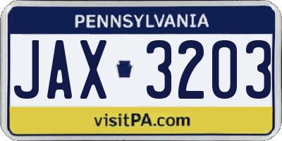 PA license plate JAX3203
