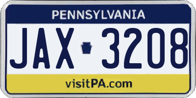 PA license plate JAX3208