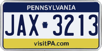 PA license plate JAX3213