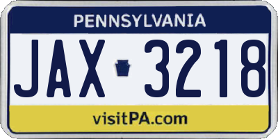 PA license plate JAX3218