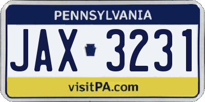 PA license plate JAX3231