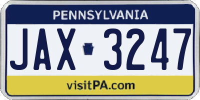 PA license plate JAX3247