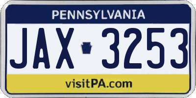 PA license plate JAX3253