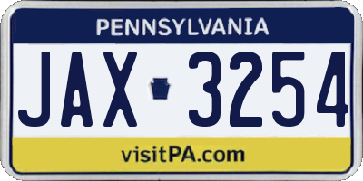 PA license plate JAX3254