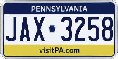 PA license plate JAX3258