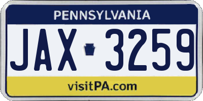 PA license plate JAX3259