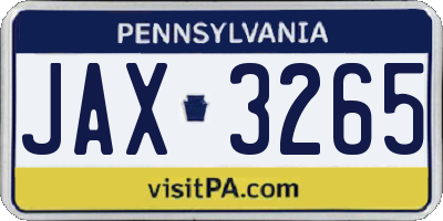PA license plate JAX3265