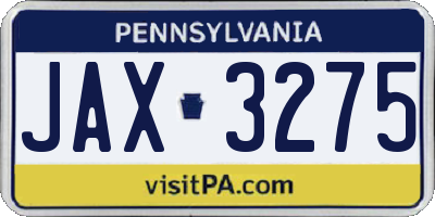 PA license plate JAX3275