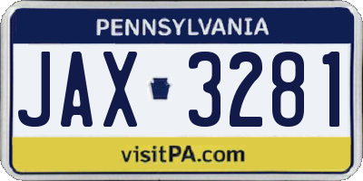 PA license plate JAX3281