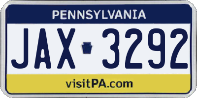 PA license plate JAX3292