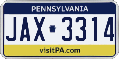 PA license plate JAX3314