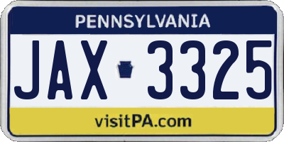 PA license plate JAX3325