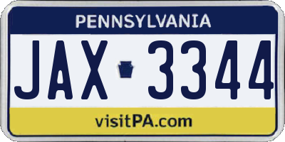 PA license plate JAX3344