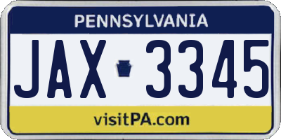 PA license plate JAX3345