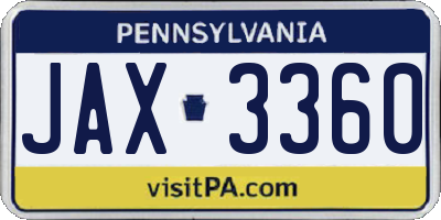 PA license plate JAX3360