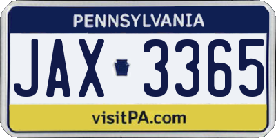 PA license plate JAX3365