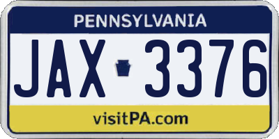 PA license plate JAX3376