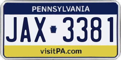 PA license plate JAX3381