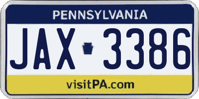 PA license plate JAX3386
