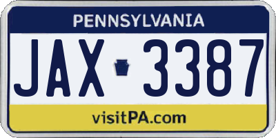 PA license plate JAX3387