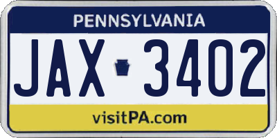 PA license plate JAX3402
