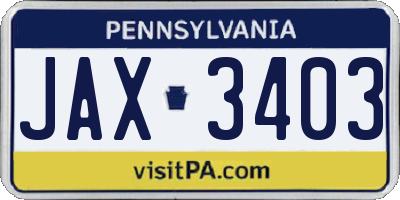 PA license plate JAX3403