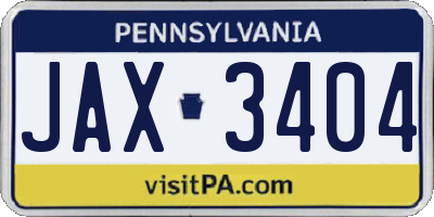 PA license plate JAX3404