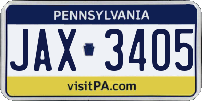 PA license plate JAX3405