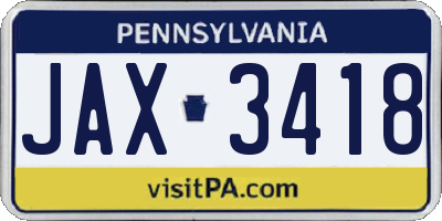 PA license plate JAX3418