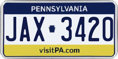 PA license plate JAX3420