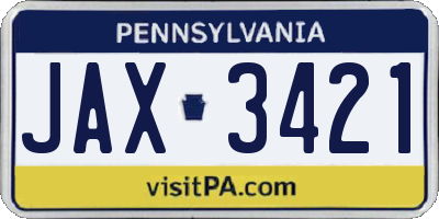 PA license plate JAX3421