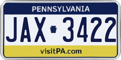PA license plate JAX3422