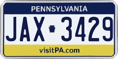 PA license plate JAX3429