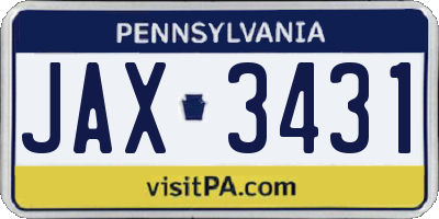 PA license plate JAX3431